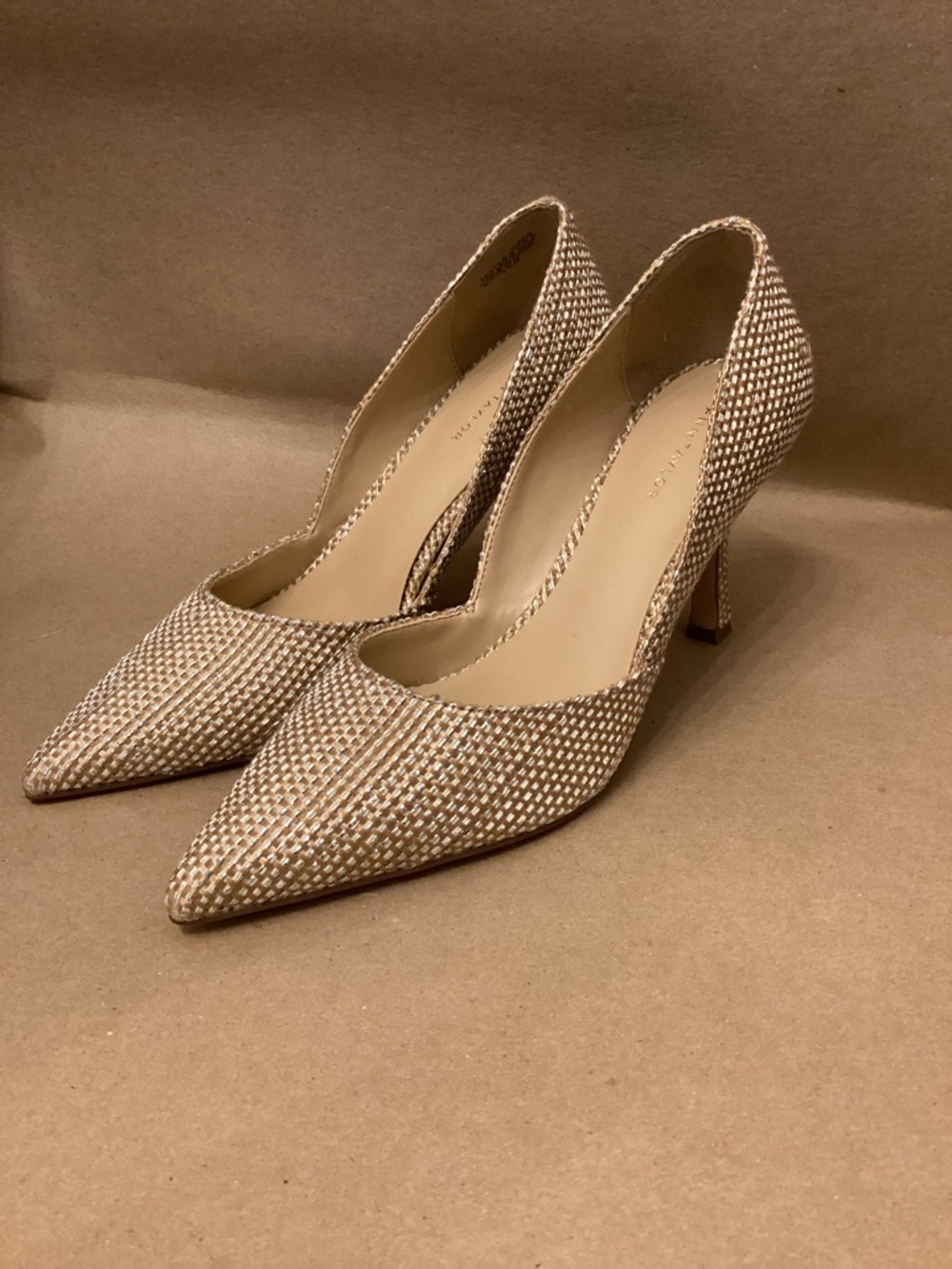 Ann Taylor Beige Woven Pointed-Toe Pumps